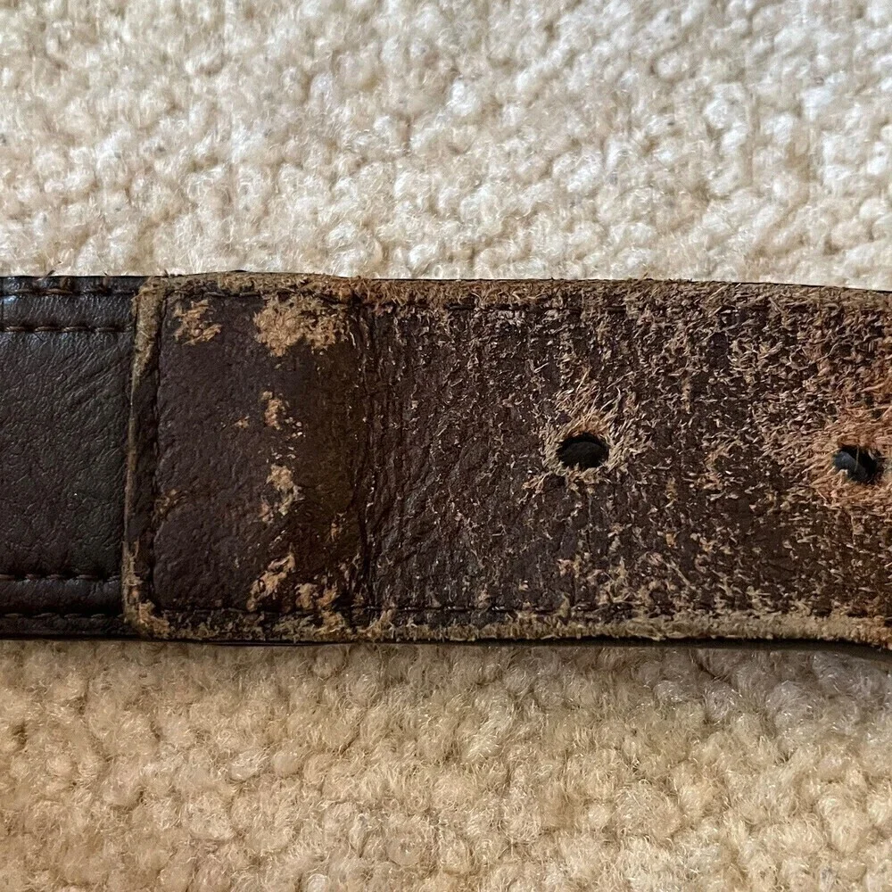 Robert Graham Men Belt 38 Braided Woven Red Blue Grey Tooled Brown Leather Golf